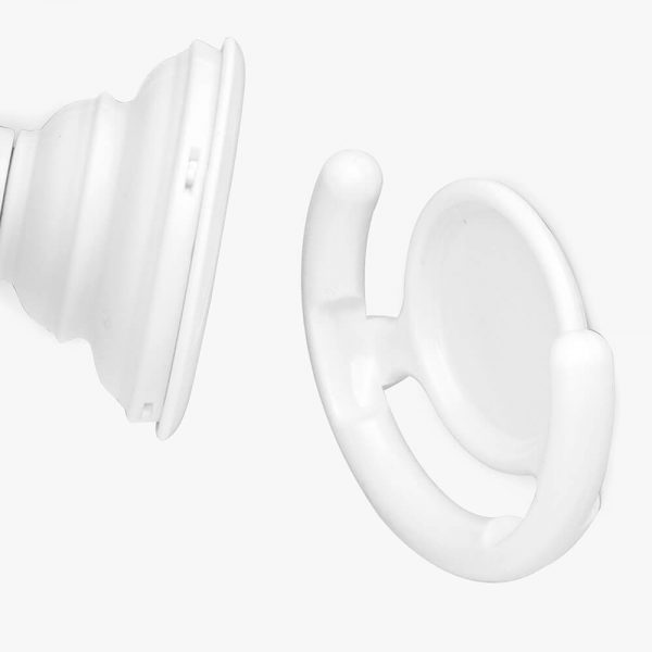 For display, a white complete phone holder is disassembled into two parts.