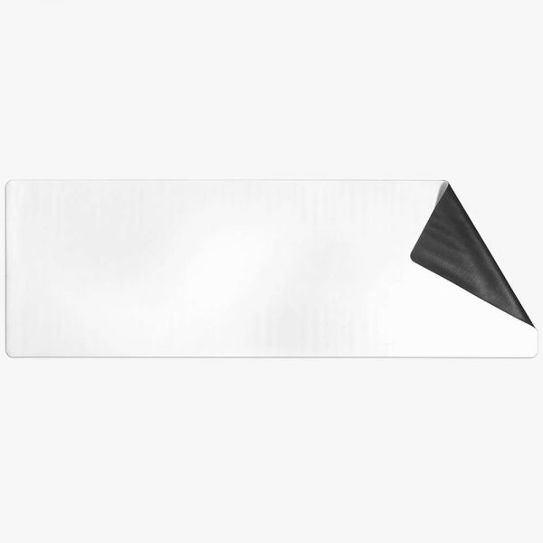 The upper right corner of a white yoga mat has been folded.