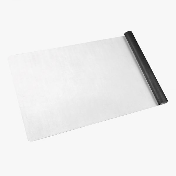 A plain white yoga mat that has been rolled up by one third
