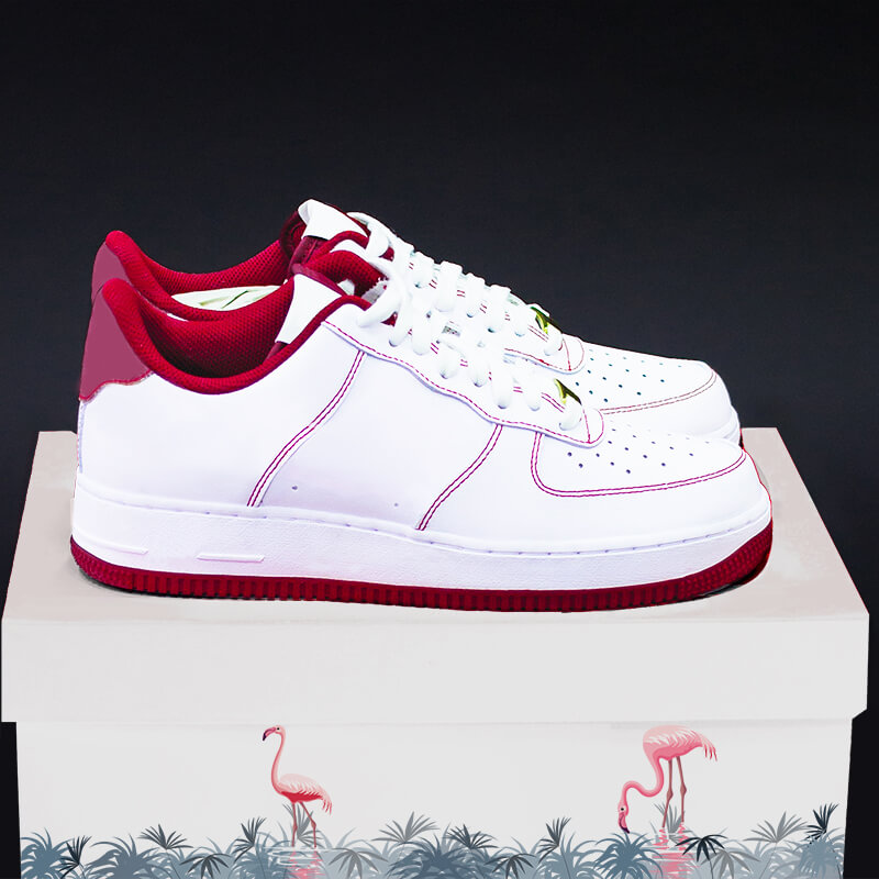 Custom Brandable Shoes A pair of white shoes placed on a custom shoe box