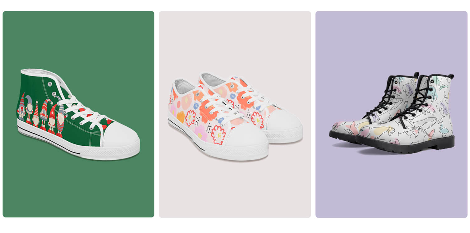 Print on Demand Shoes Three pairs of canvas shoes of different colors