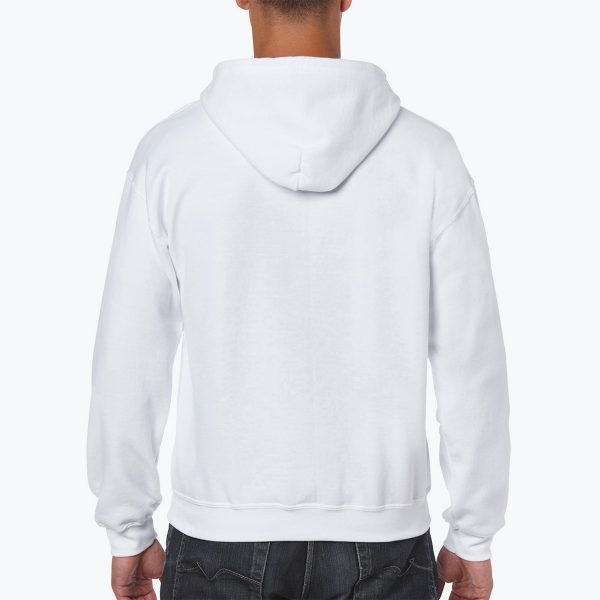 A male model wearing a white Sweatshirt with Hood