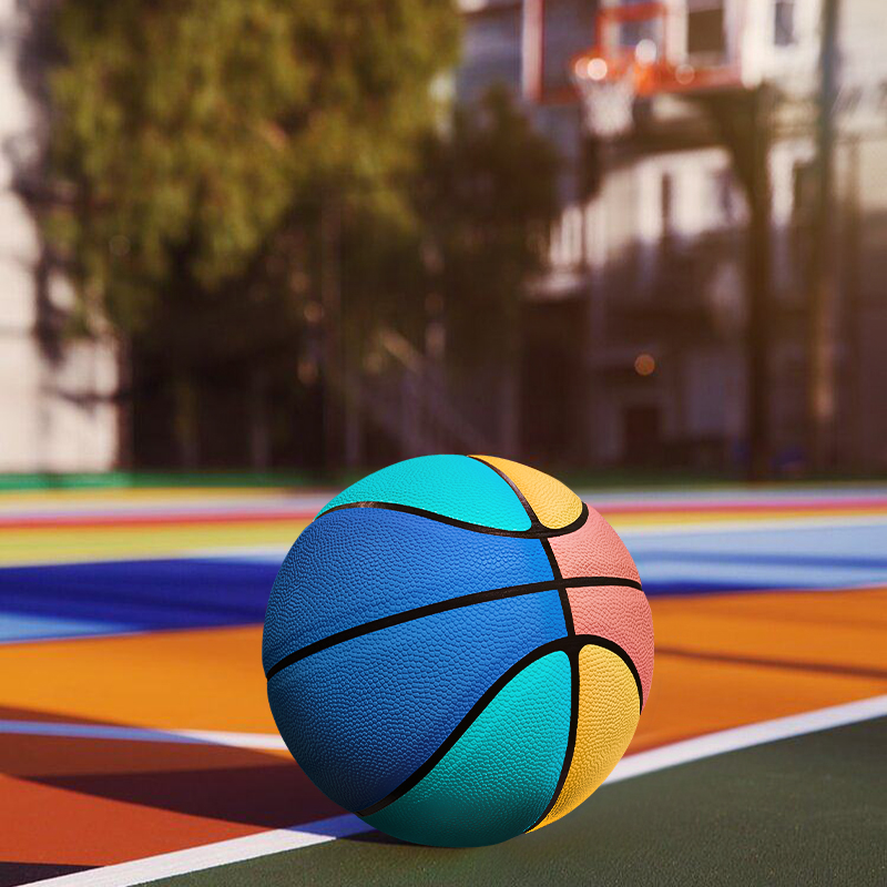 A Colorful Basketball A colorful basketball is placed on the basketball court