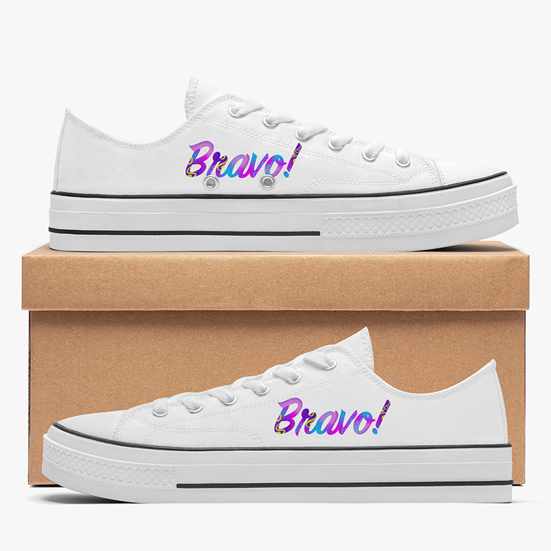 Add text to shoes A pair of canvas shoes with word art