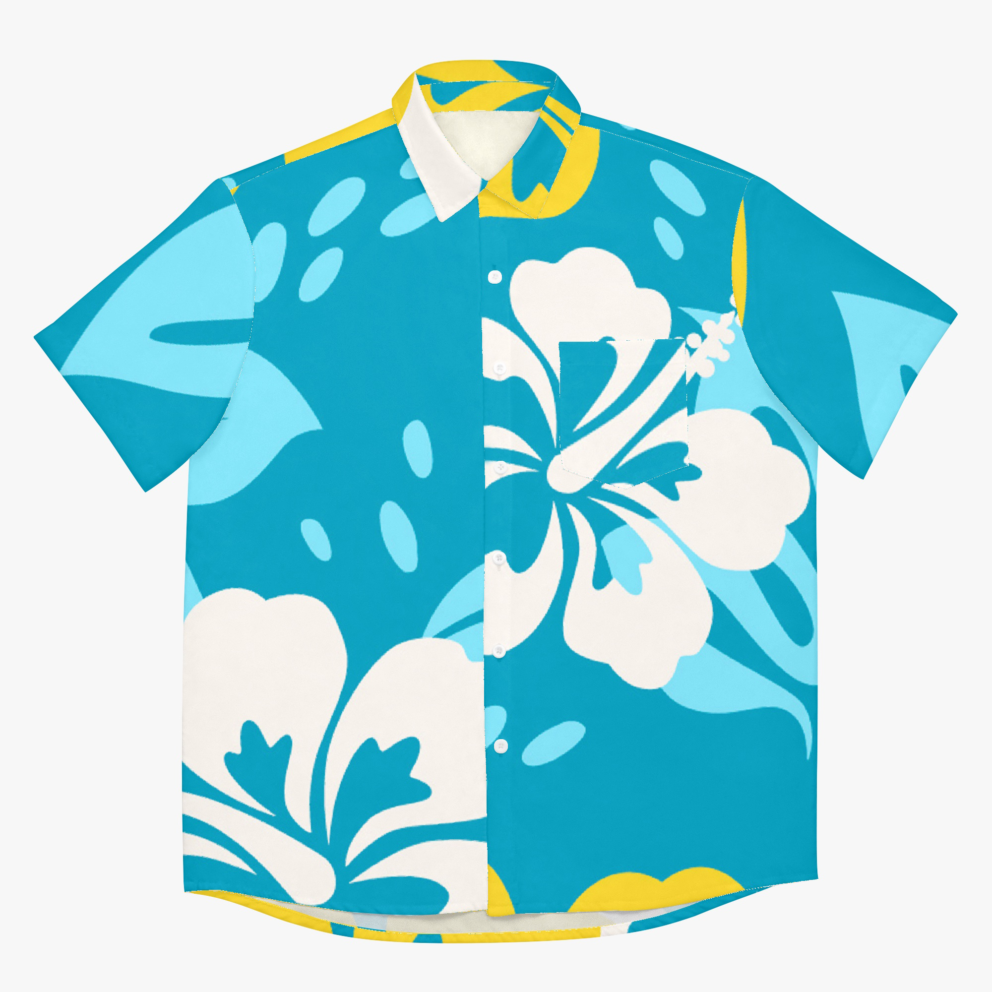 AOP Hawaiian Shirts An all over print light blue Hawaiian shirt
