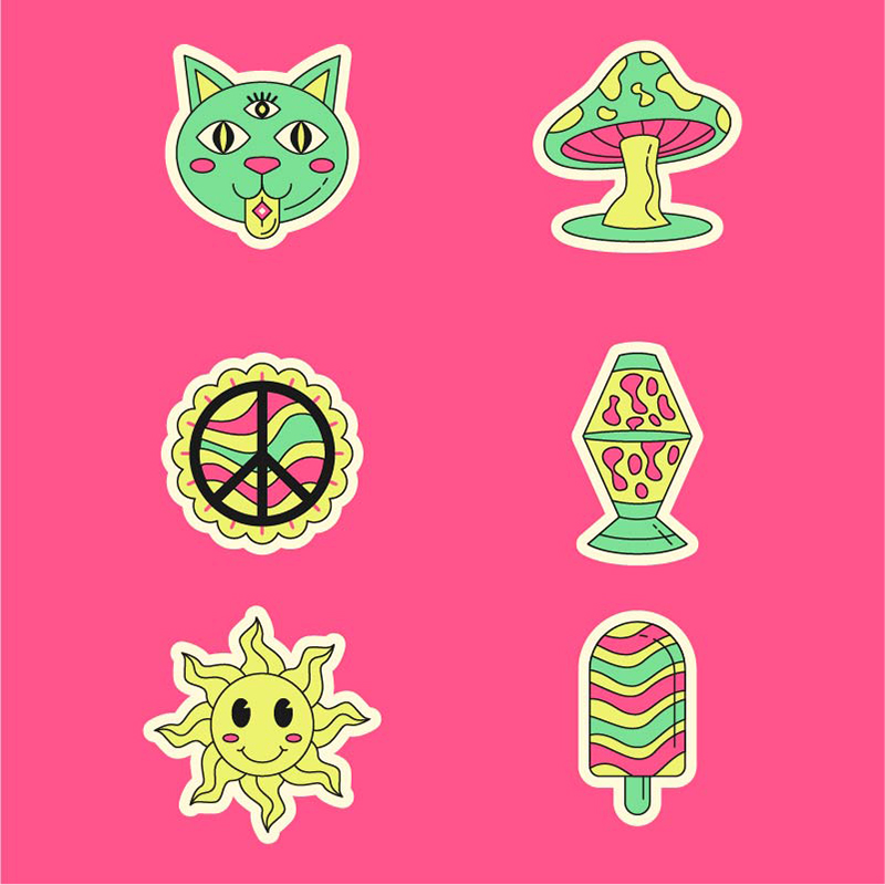 Cartoon illustrations Stickers with lots of cartoon illustrations