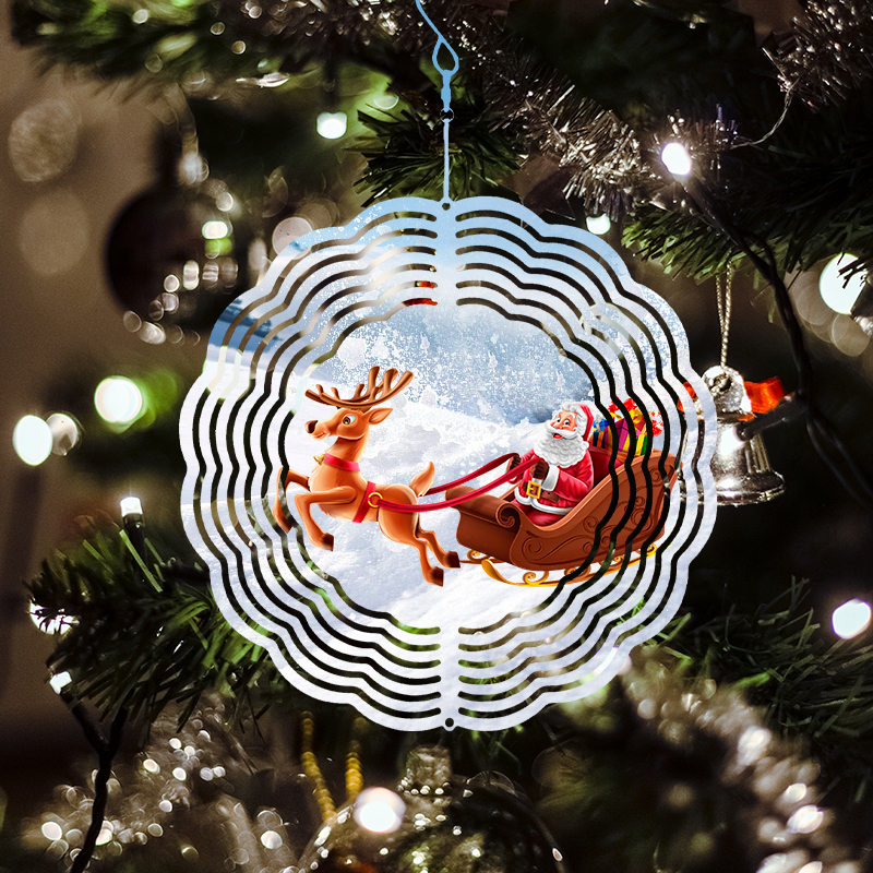 Custom christmas ornaments Round wind spinner with Santa Claus