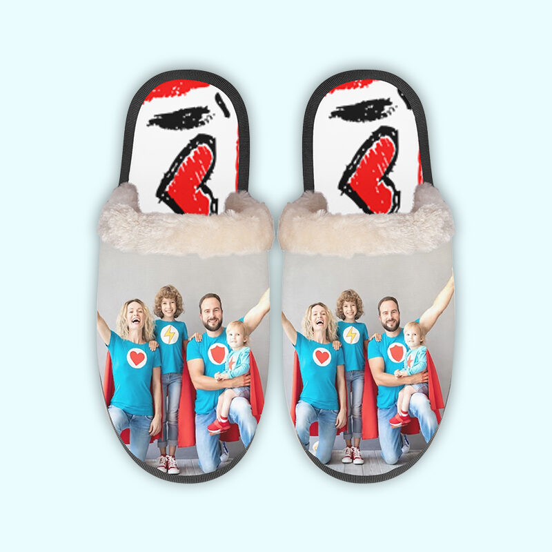 Custom house slippers A pair of slippers printed with happy family
