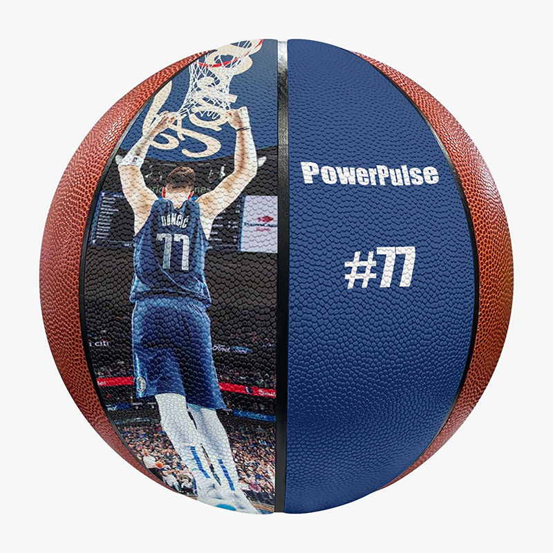 Custom photo basketball A basketball with pictures of basketball players customized on it