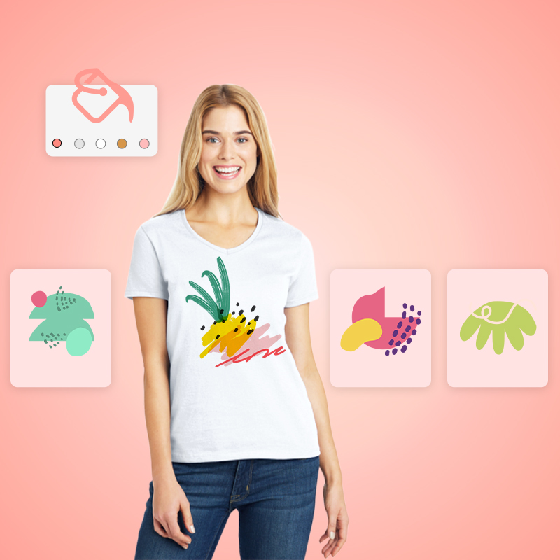 Design your own products A female model wearing a custom t-shirt