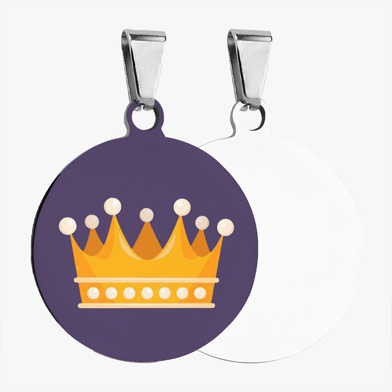 Dog ID tags Purple pet tag with crown pattern