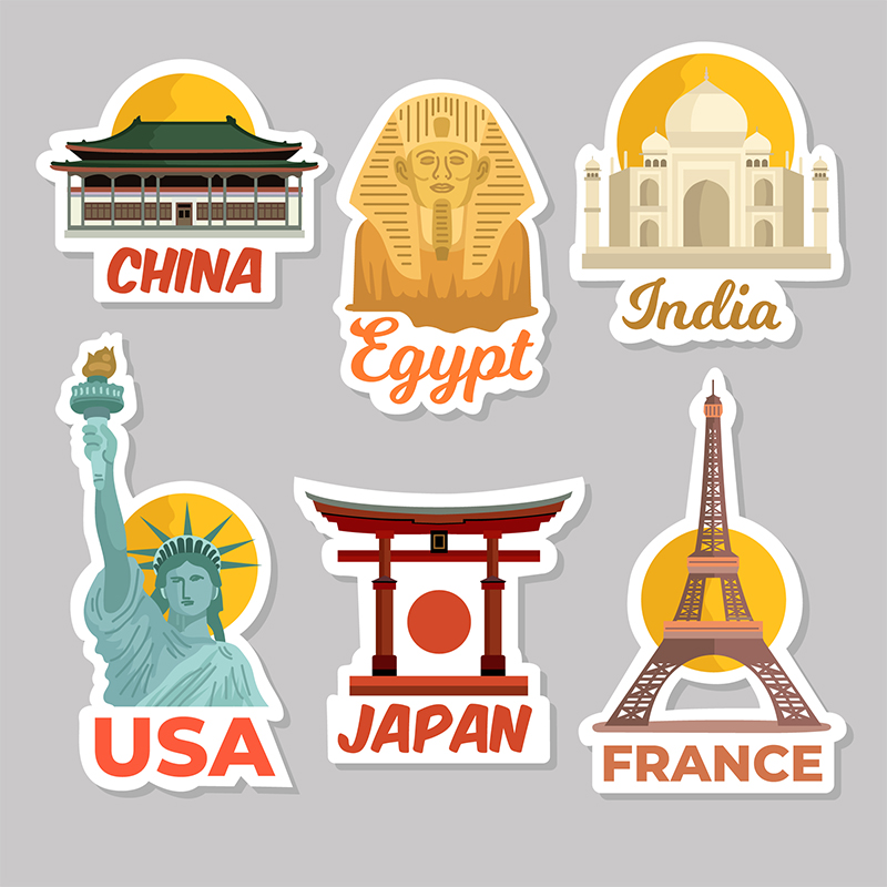 Famous landscape stickers Stickers with many famous landscapes