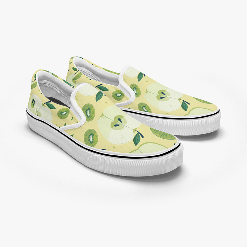 Food style shoes A pair of canvas shoes with fruit patterns