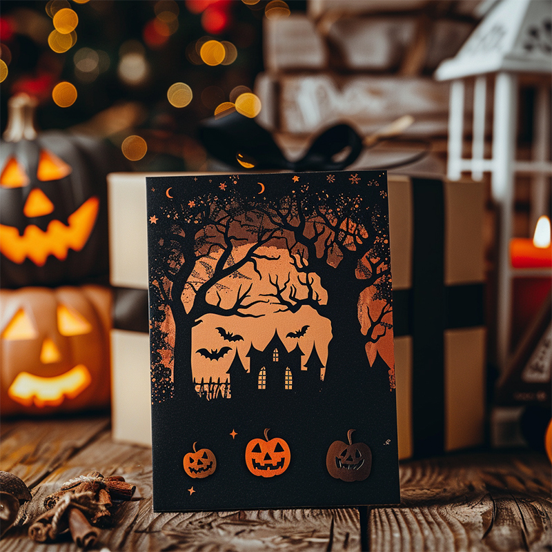 Halloween greeting cards A Halloween greeting card is placed on the table