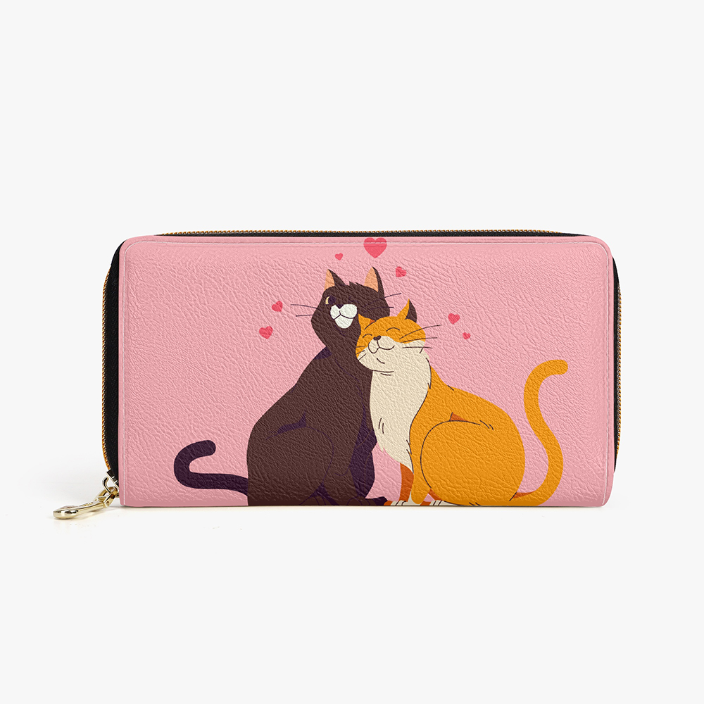Long Type Zipper Purse Zip around wallet with two cats