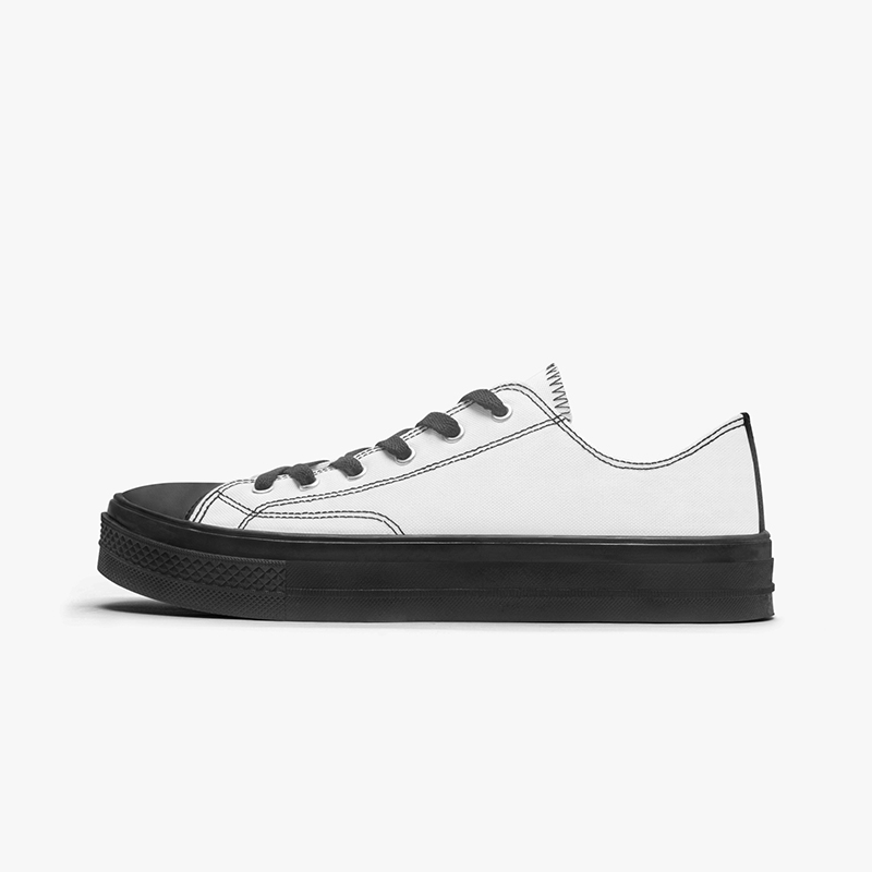 Low Top Canvas Shoes - Black Sole A pure white customizable black sole low top canvas shoes