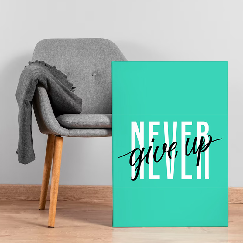 Motivational artwork An inspirational canvas print sits alongside the sofa.