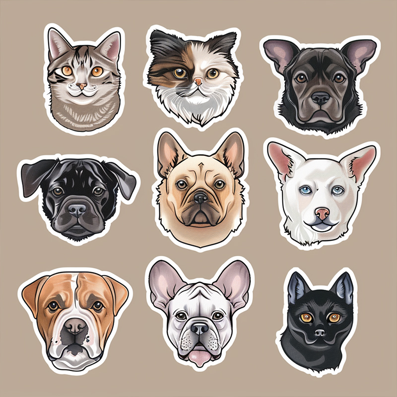 Pet portrait stickers Stickers with lots of animal faces