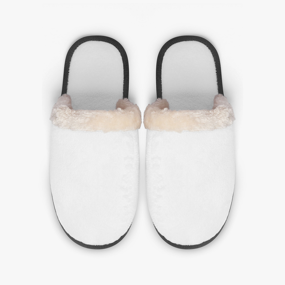 Pair of plain white plush house slippers