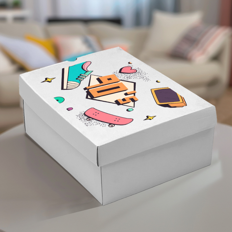 The benefits of custom shoe boxes Shoe box with 90's pattern printed on it