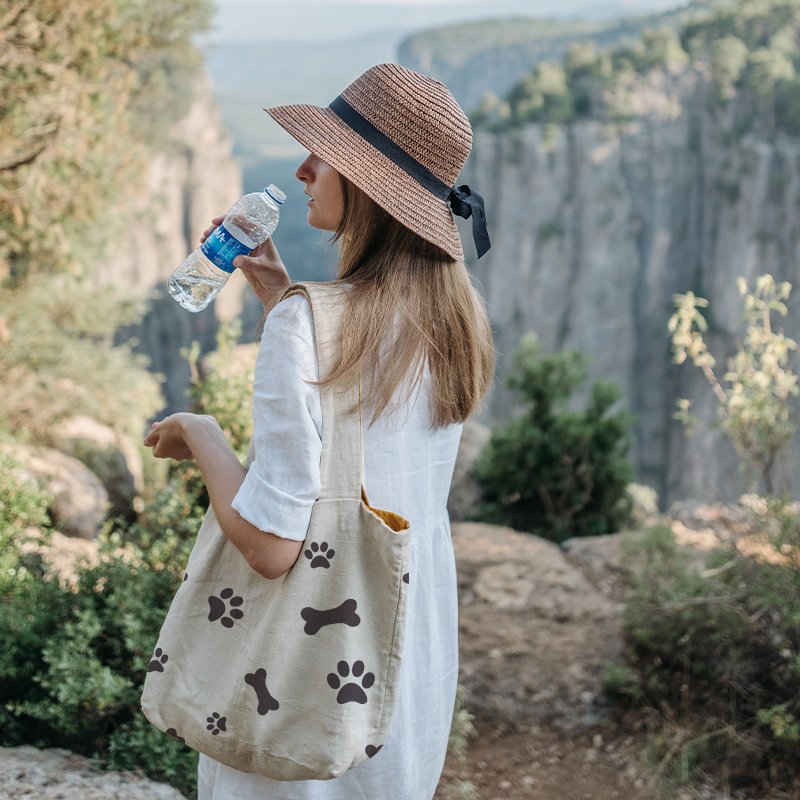 travel bag A female model is carrying a tote bag to go climbing