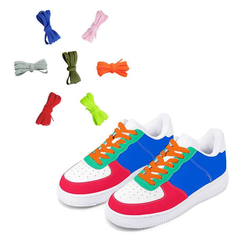 Change the color of shoelaces A pair of sneakers with orange laces