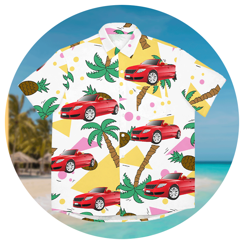 custom hawaiian shirts with car A Hawaiian shirt with a red car print