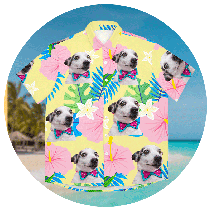 custom hawaiian shirts with pet A Hawaiian shirt with a pet dog image on it
