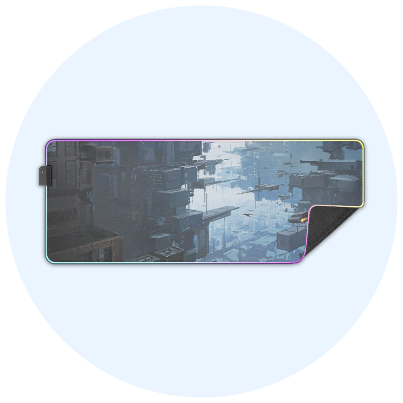 Gaming mouse pads A LED mouse pad printed with with pictures of the future world