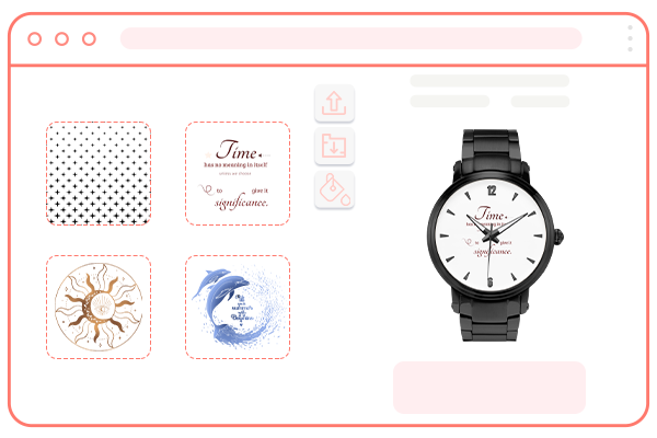 Upload your design A black quartz watch being customized